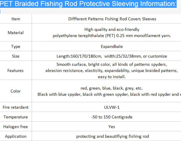 PET Expandable Braided Shoe Sleeve Fishing Rod Covers دستکش آستین